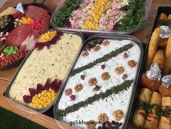 تصویر مرتبط با ایدههای متنوع و شیک برای تزیین سالاد الویه در مراسمهای مختلف
