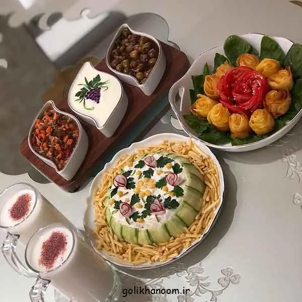 تصویر مرتبط با ایدههای متنوع و شیک برای تزیین سالاد الویه در مراسمهای مختلف