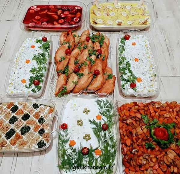 تصویر مرتبط با ایدههای متنوع و شیک برای تزیین سالاد الویه در مراسمهای مختلف