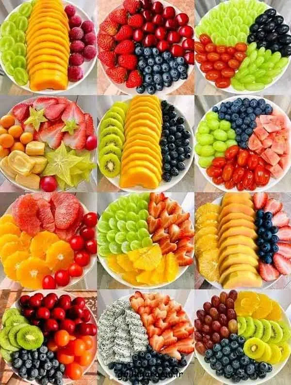 میوههای برش خورده در ظرف ساده و زیبا برای مهمانی