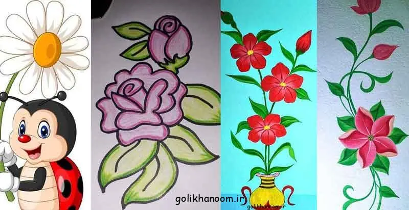 نمونه‌ای از نقاشی گل ساده و رنگی برای تزیین دفتر و برگه‌های رنگ‌آمیزی