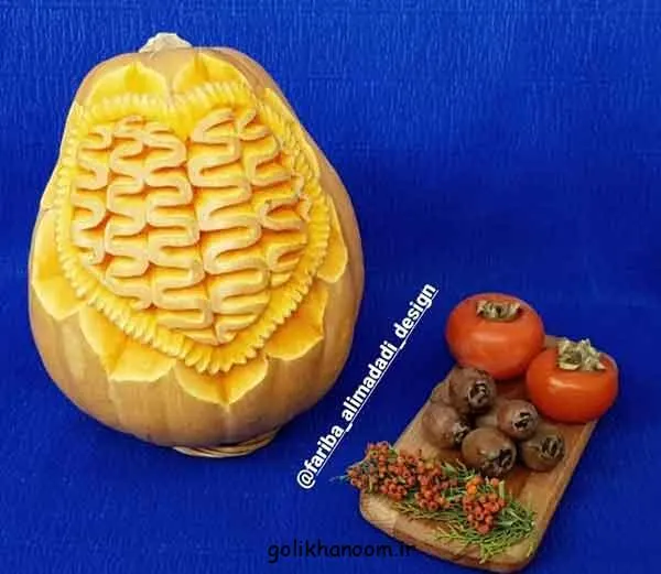 تصویر مرتبط با ایدههای خلاقانه برای تزیین کدو در شب یلدا