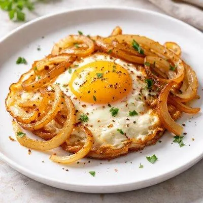 تصویر مرتبط با طرز تهیه نیمرو پیاز؛ صبحانه‌ای ساده و خوش‌طعم با پیاز طلایی و زردچوبه