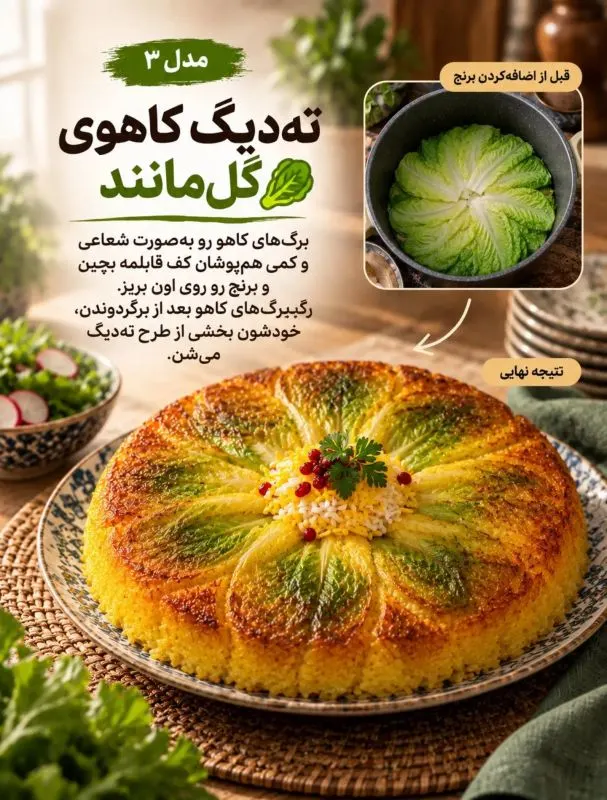 تصویر مرتبط با ۱۰ ایده خلاقانه برای دیزاین ته دیگ؛ از گل سیب‌زمینی تا نان لواش