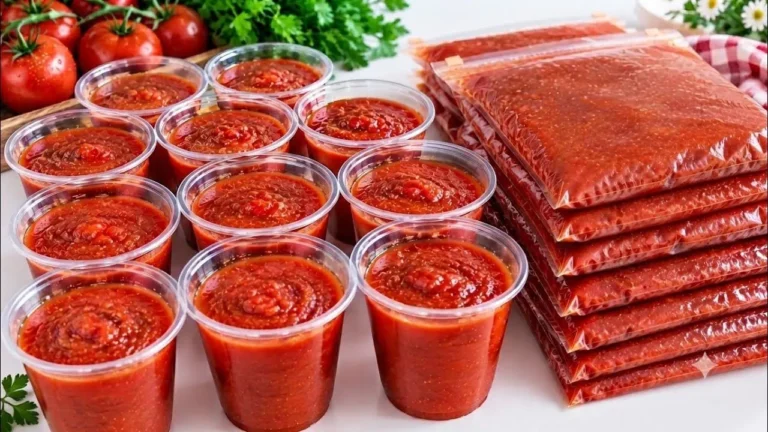 نگهداری سس گوجه و فلفل؛ ظرف حاوی سس گوجه و فلفل آماده برای فریز کردن