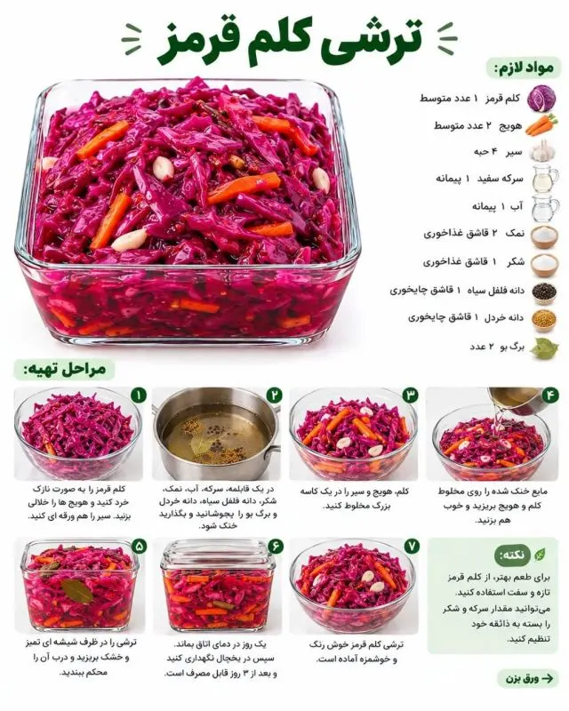 ترشی کلم قرمز با رنگ زیبا و طعم خاص