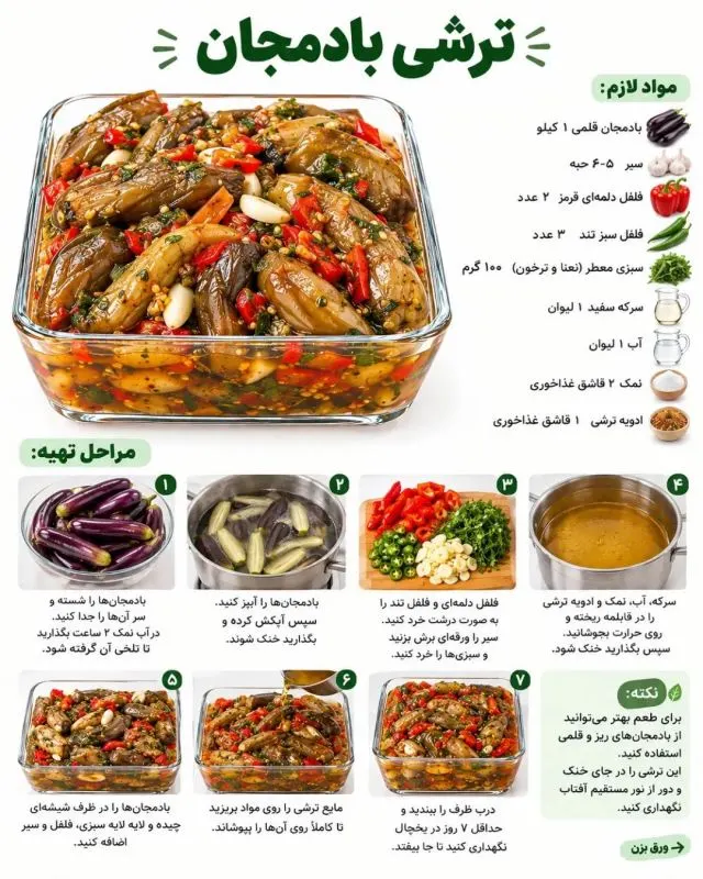 ترشی بادمجان با رنگ طبیعی و طعم خوشمزه