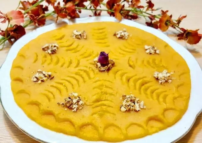 دسر کدو حلوا با دارچین و گردو