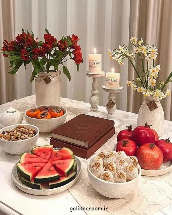 تصویر مرتبط با ایدههای شیک برای چیدمان سفره شب یلدا باکلاس