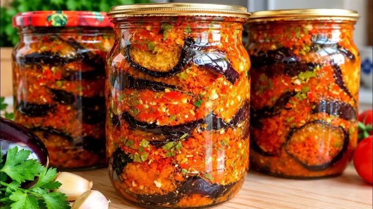 شیشه کنسرو خوراک بادمجان با گوجه و فلفل خانگی