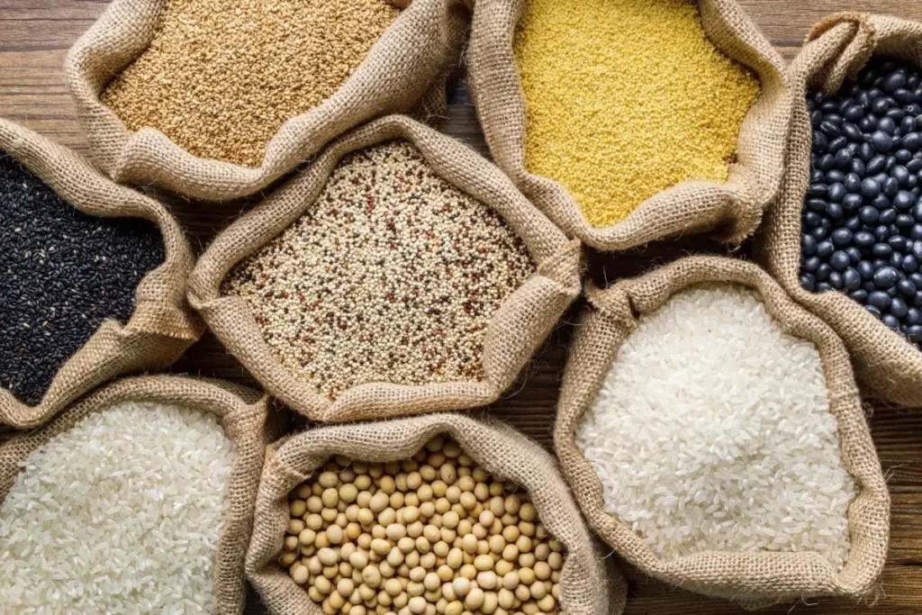 نمای نزدیک دانههای غلات مختلف