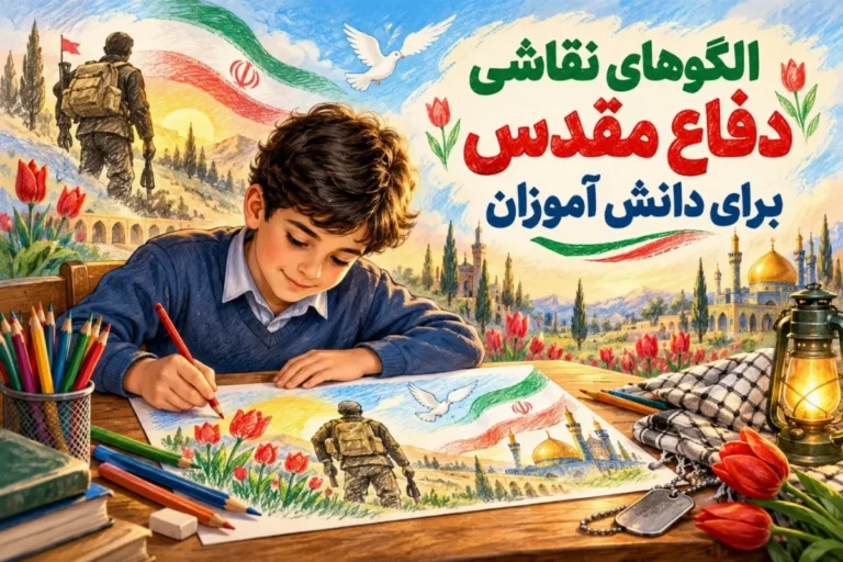 نمونه نقاشی دفاع مقدس با طرح‌های ساده و رنگ‌آمیزی برای کودکان