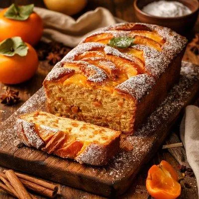 کیک خرمالو تزئین شده با گردوی خردشده و پودر دارچین