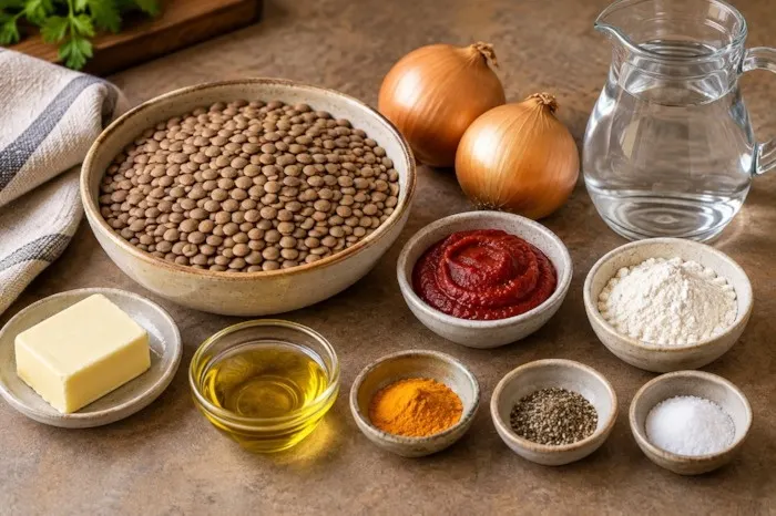 کاسه عدسی خوش‌رنگ و غلیظ با پیازداغ