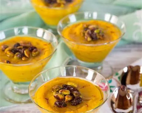 تصویر مرتبط با طرز تهیه فرنی کدو حلوایی با پسته؛ دسر پاییزی خوشرنگ و خوشعطر در لیوانهای تکنفره