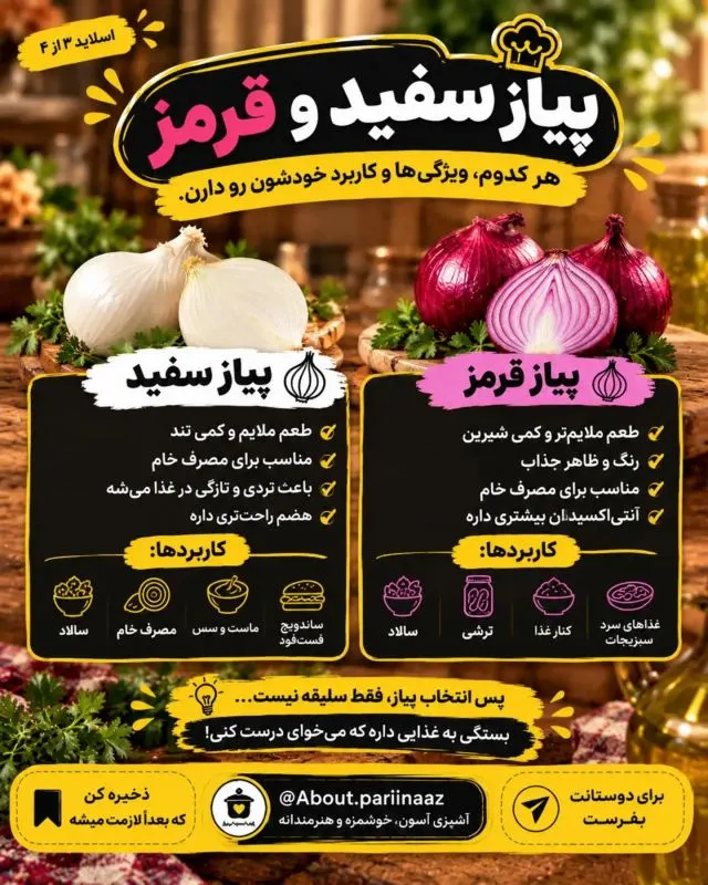 انواع پیاز زرد، سفید و قرمز برای انتخاب مناسب در آشپزی