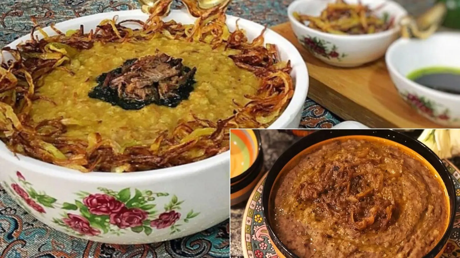 ظرف آش گوشت بوشهری کشدار با تزئین پیازداغ