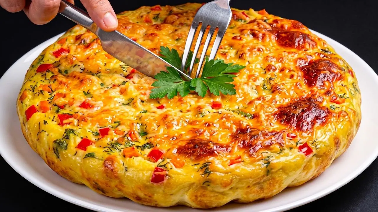 طرز تهیه کیک سیب زمینی؛ کیک سیب زمینی شکم‌پر تهیه شده در تابه با لایه