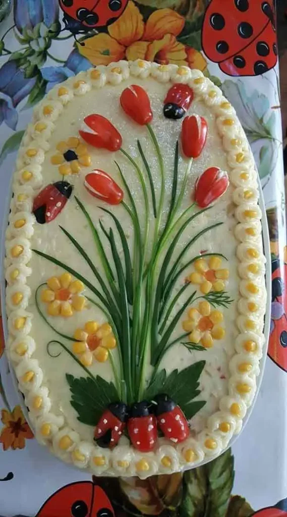 تصویر مرتبط با ایده‌های متنوع و ساده برای تزیین سالاد الویه در مدرسه