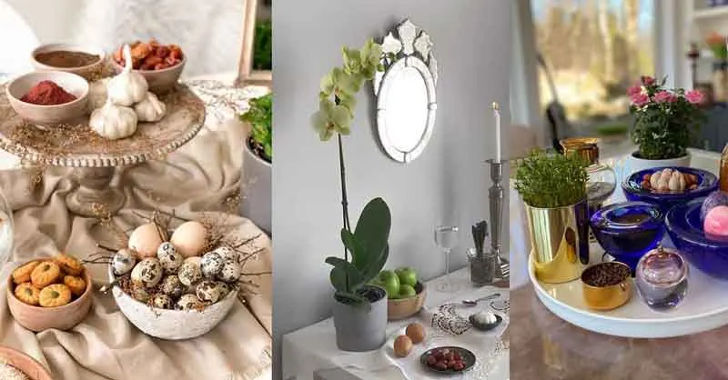 برای چیدمان سفره هفت سین؛ چیدمان متنوع و خاص سفره هفت سین با طرح‌ها و