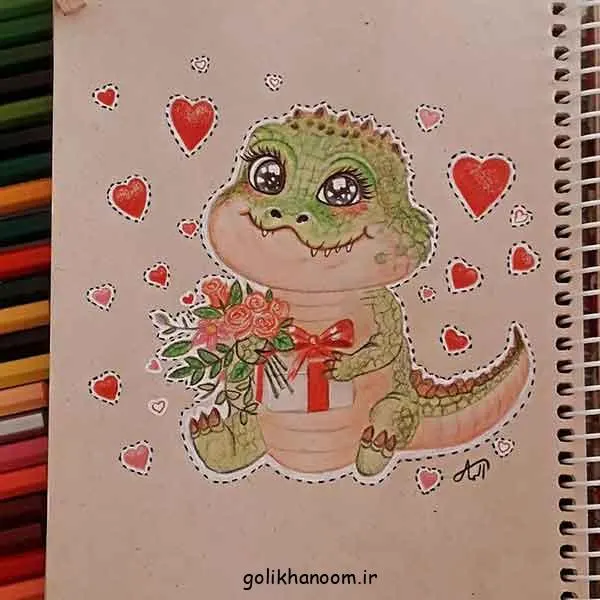 تصویر مرتبط با آموزش نقاشی تمساح با مداد رنگی به سبک کارتونی و ساده