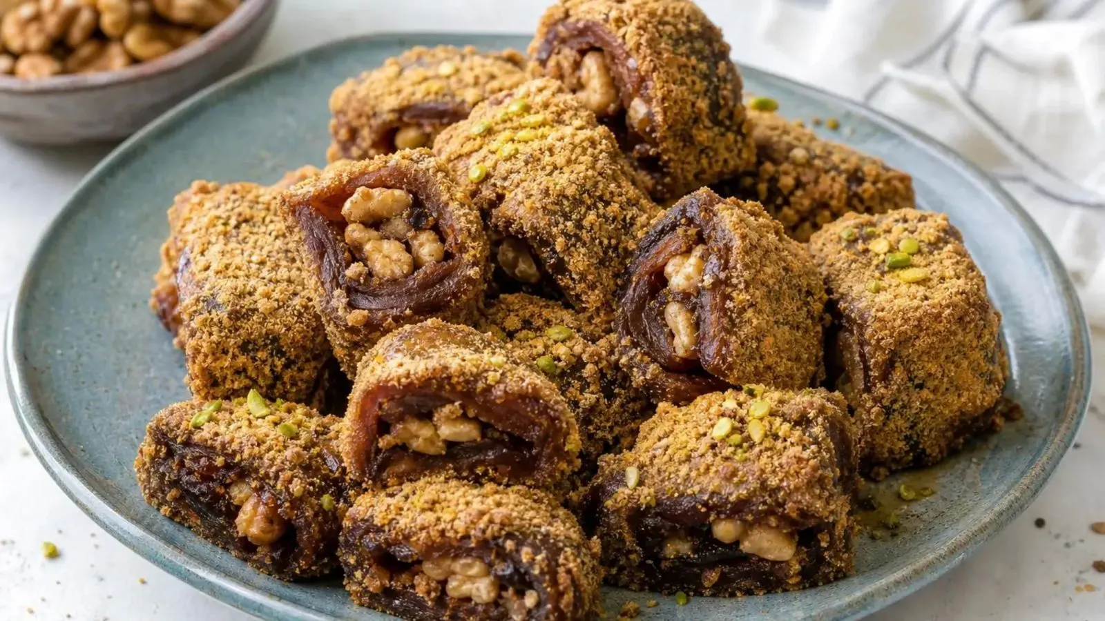 تصویر رنگینک با آرد گندم، خرما و گردو به عنوان دسر سنتی ایرانی
