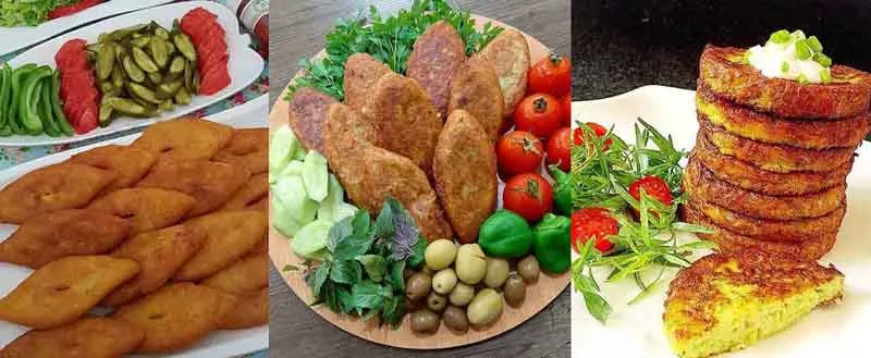 تزیین کوکو سیب زمینی؛ تصویر کوکو سیب زمینی تزیین شده با گوجه و خیارشو