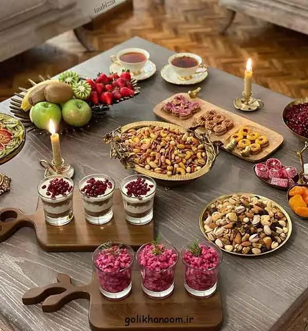 تصویر مرتبط با ایدههای ساده و شیک برای تزیین میز شب یلدا