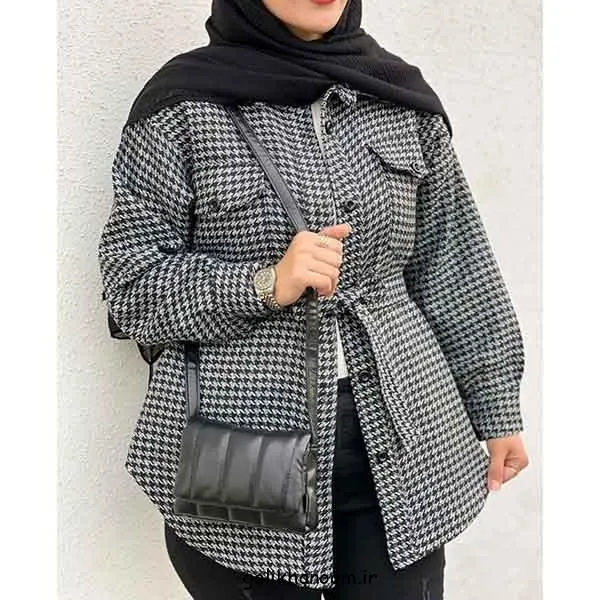 مانتو چهارخونه کمربنددار با استایل زنانه و شیک