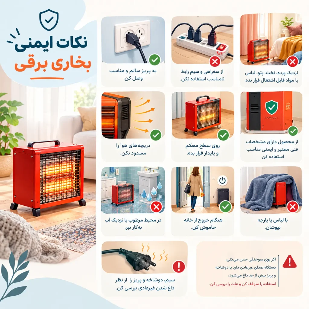 نکات ایمنی مهم هنگام استفاده از بخاری برقی