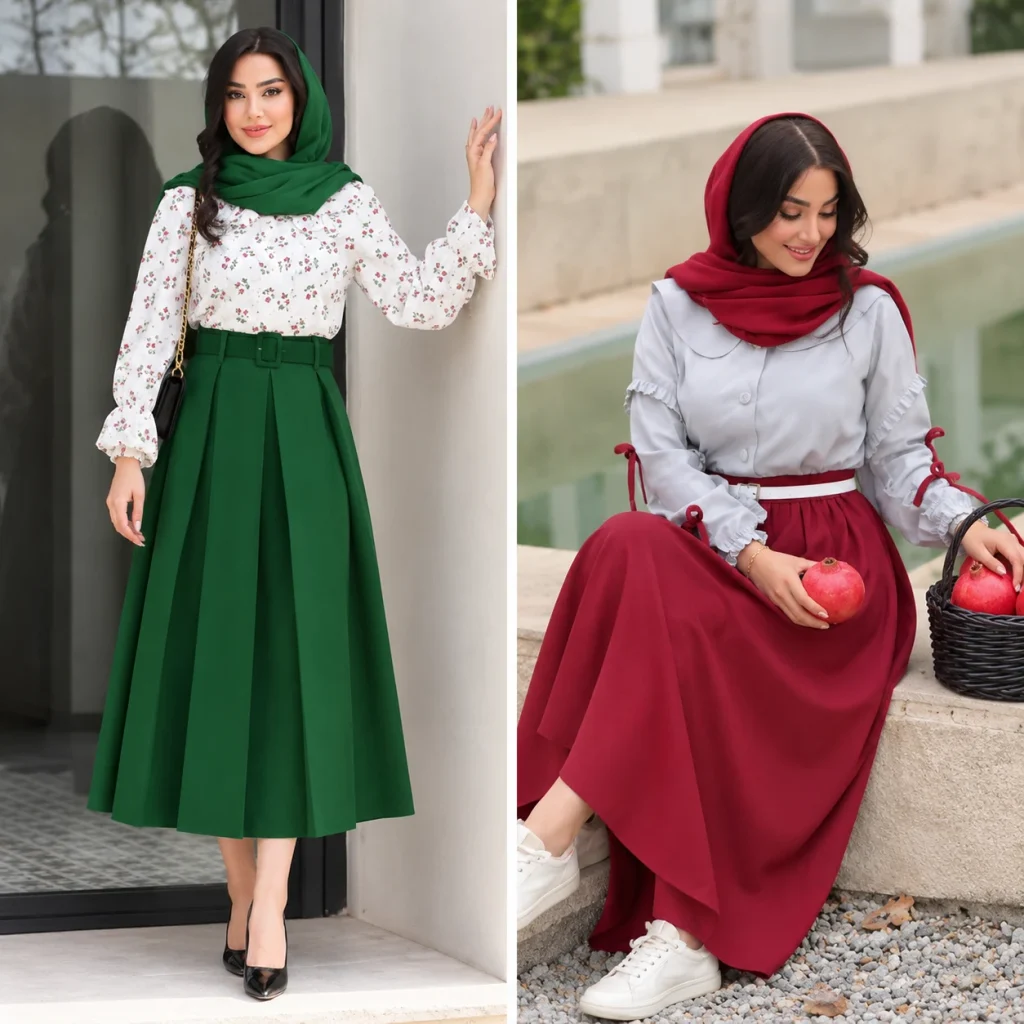 استایل دخترانه با شومیز و دامن برای شب یلدا