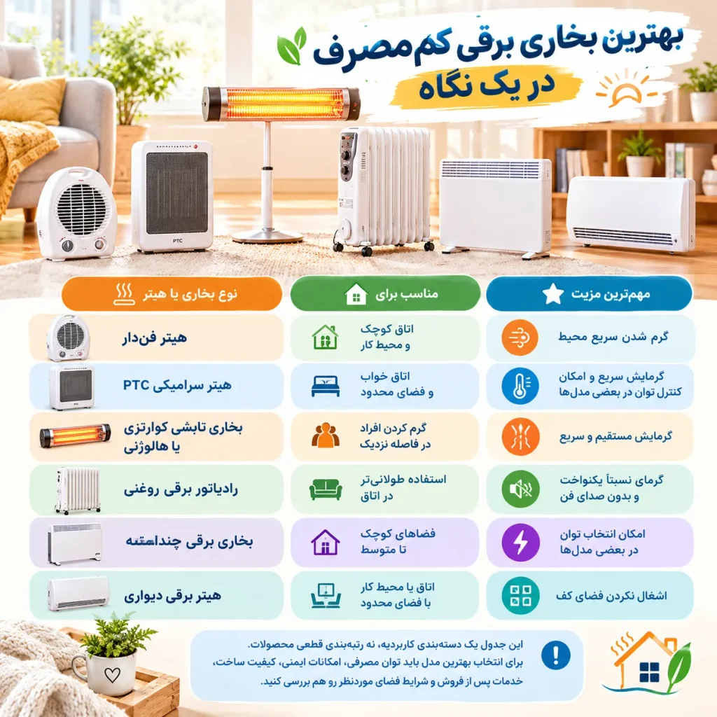 بهترین بخاری برقی کم مصرف در یک نگاه