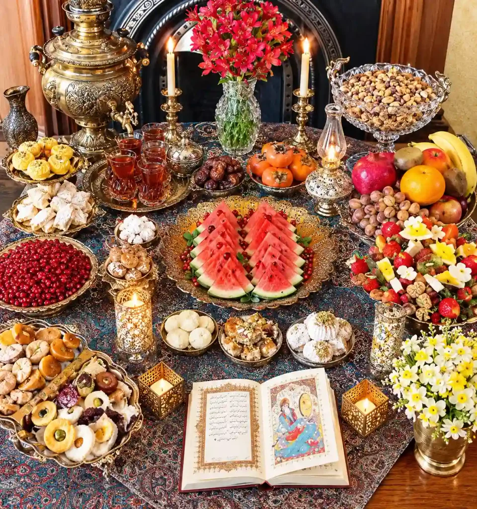 چیدمان سنتی با سماور و استکان کمرباریک