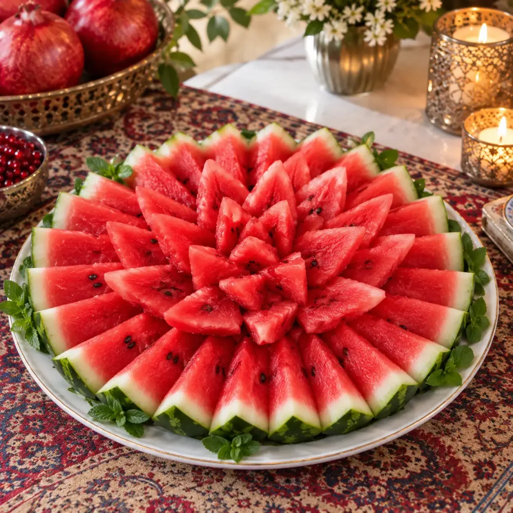 تزیین هندوانه شب یلدا به شکل گل