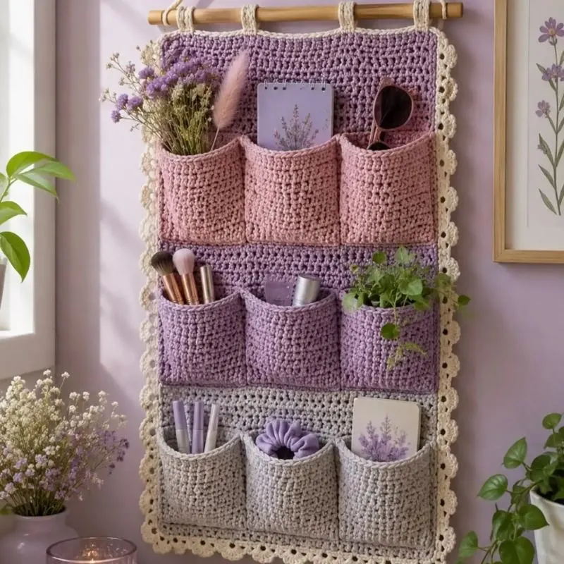 سبد بافتنی کنار تخت برای نگهداری وسایل کوچک