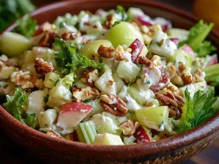 تصویر مرتبط با طرز تهیه سالاد سیب و کرفس ترد با گردو و ماست