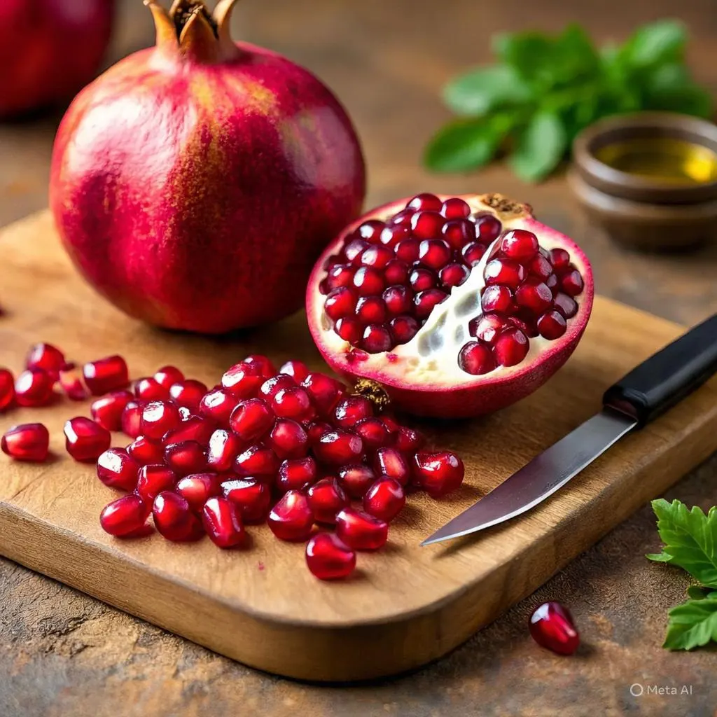 دانههای انار تازه روی خورش