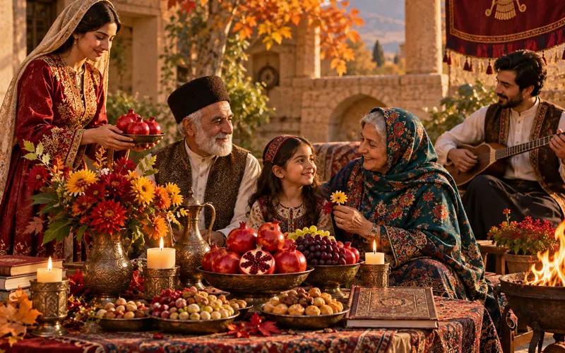 سفرهای تزئین شده با میوهها و خوراکیهای پاییزی جشن مهرگان