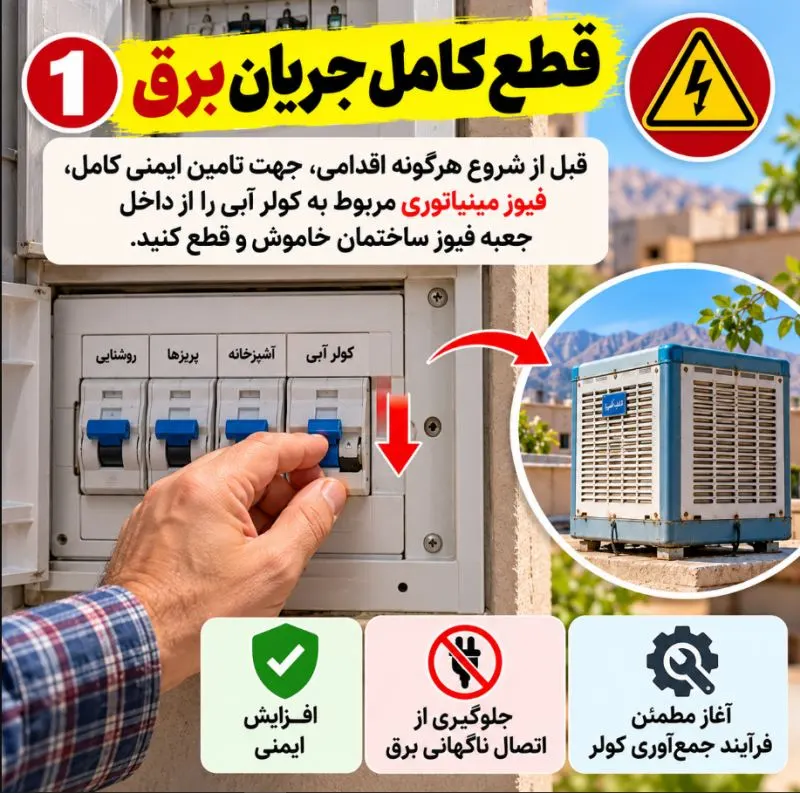 کولر آبی در حال سرویس و جمع‌آوری برای فصل سرما