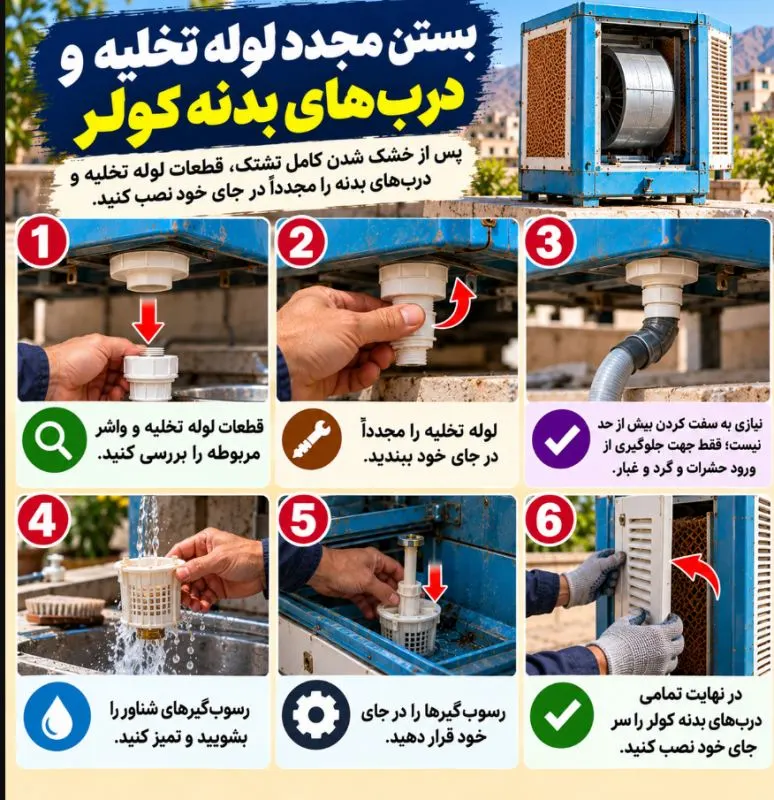 کولر آبی در حال سرویس و جمع‌آوری برای فصل سرما