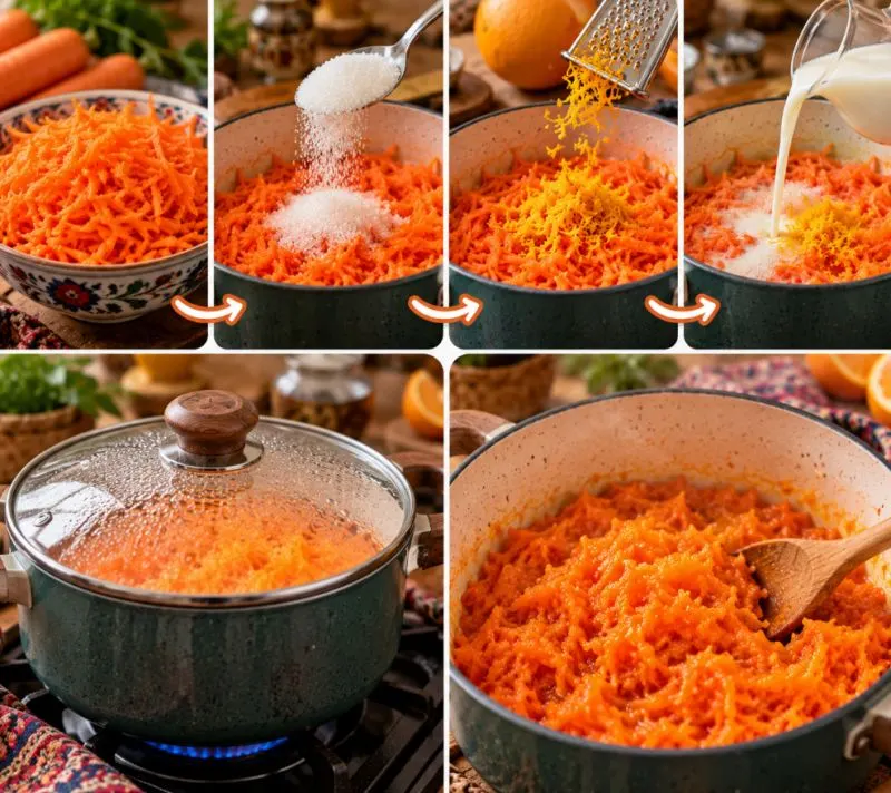 هویج رنده شده، بادام خردشده و شیر برای تهیه دسر