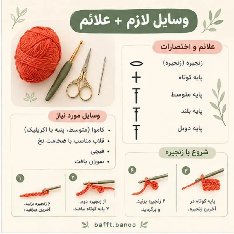نمونه برگ ظریف بافته شده با قلاب برای اکسسوری