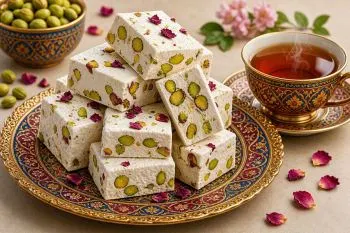 دستور تهیه گز اصفهان خانگی؛ تصویر گز اصفهان خانگی با پسته و طعمی شیری