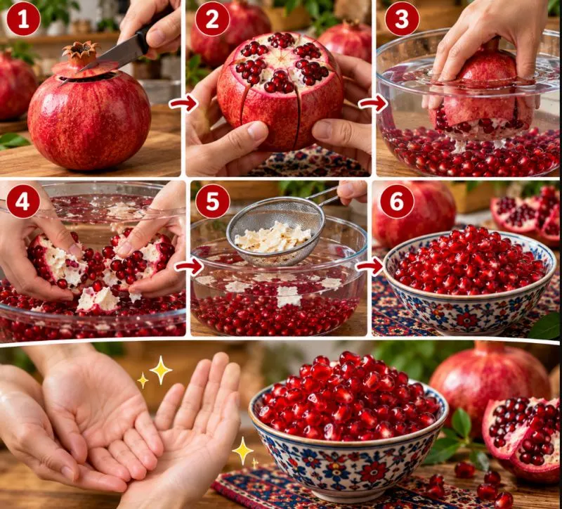 برش تاج انار برای جدا کردن دانه‌ها