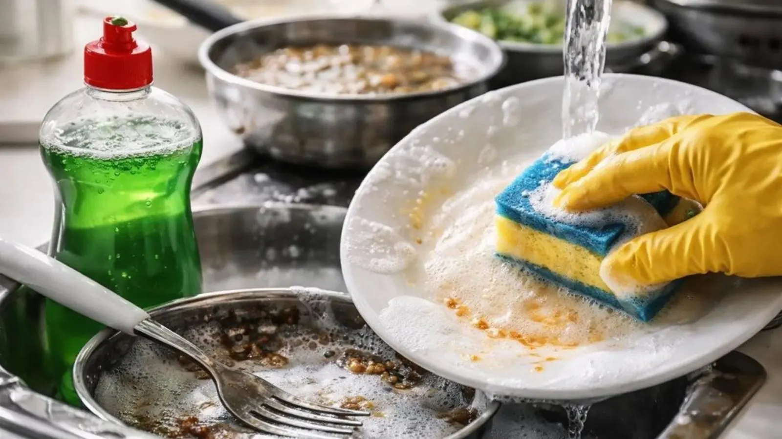 بطری مایع ظرفشویی خانگی کف‌دار و ارزان با مواد ساده