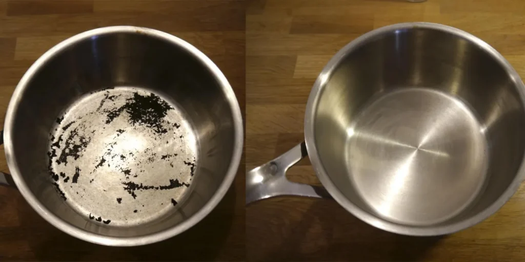 تصویر مرتبط با ترفندهای موثر برای تمیزکردن قابلمه و کفگیر سوخته و بازگرداندن درخشش آنها