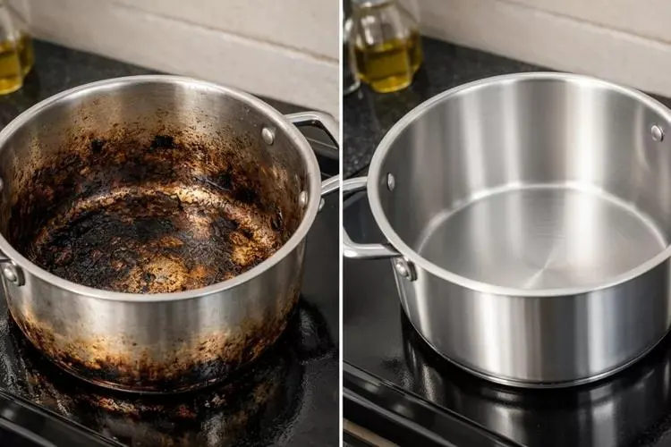 تصویر مرتبط با ترفندهای موثر برای تمیزکردن قابلمه و کفگیر سوخته و بازگرداندن درخشش آنها