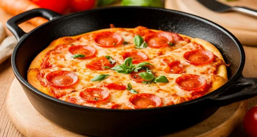 تصویر مرتبط با طرز تهیه پیتزای تابه ای با خمیر بدون ورز در ۱۰ دقیقه