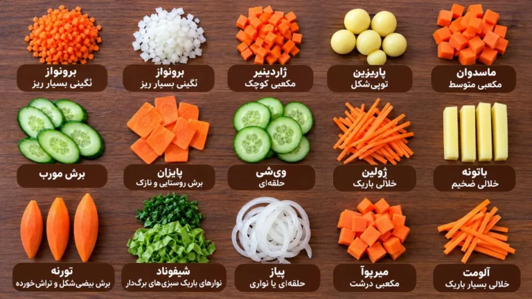 برش میوه و سبزیجات؛ برش حرفه‌ای میوه و سبزیجات به روش رستوران‌ها