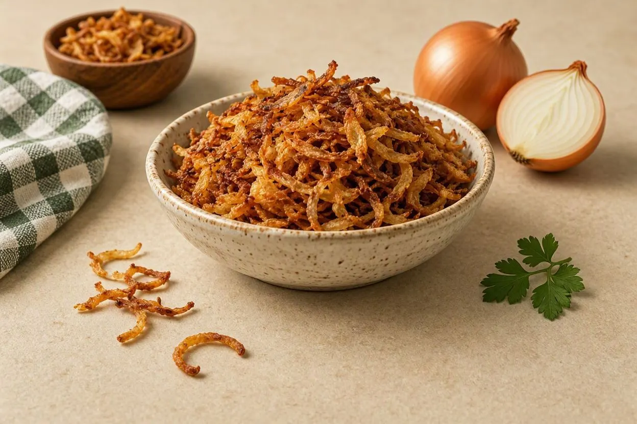 پیازداغ خوش رنگ و ترد؛ پیازداغ طلایی و ترد در تابه